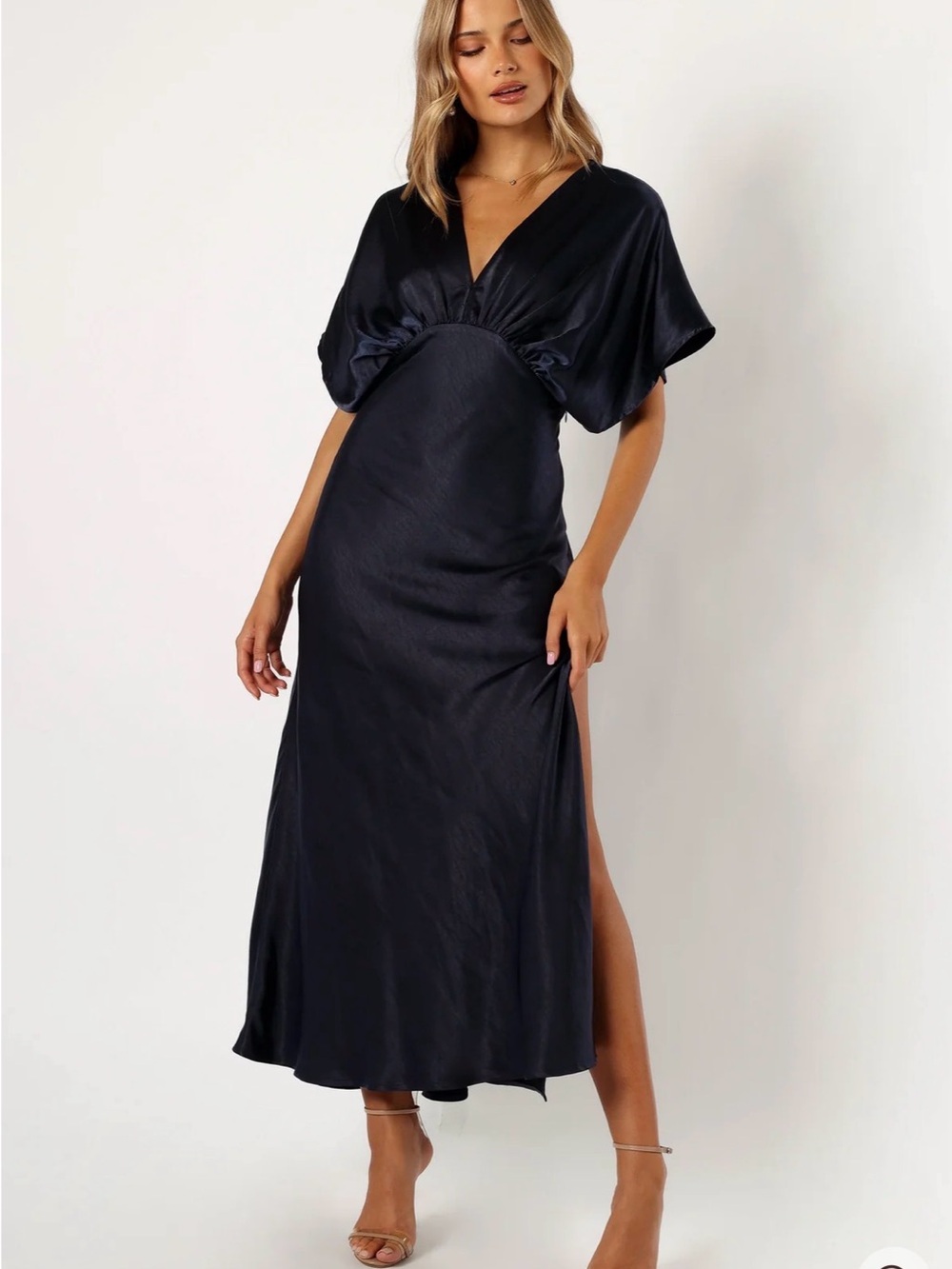 Petal & Pup Navy Satin V-Neck Maxi Dress - Picture 5 of 7